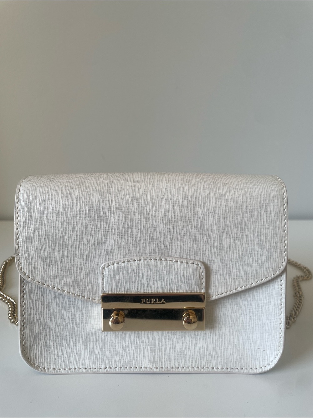 Furla White Leather Crossbody with Gold Hardware
